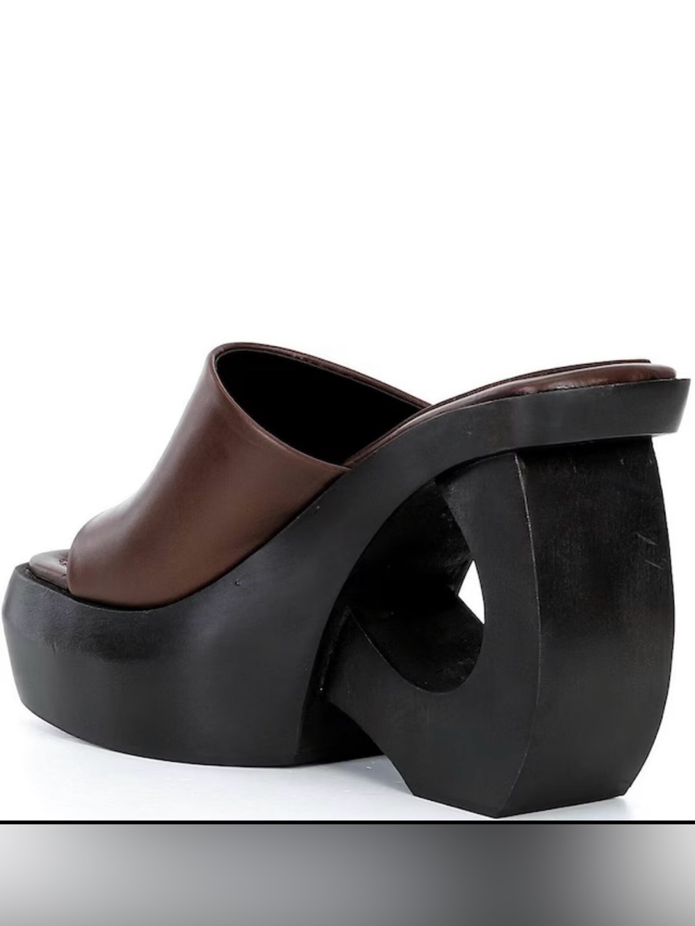 Jeffrey Campbell Brown Leather Platform Mules with Sculptural Black Heel